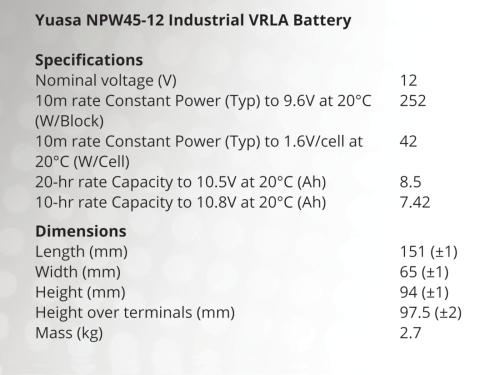 Yuasa NPW45-12 12V 45W 1,6V/10Min Akku Batterie AGM Blei Hochstrom wartungsfrei